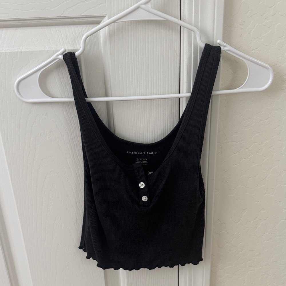 American Eagle Outfitters Black Buttoned Tank Top